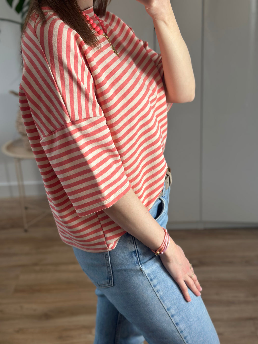 gestreept zalmroze t-shirt top maen conceptstore