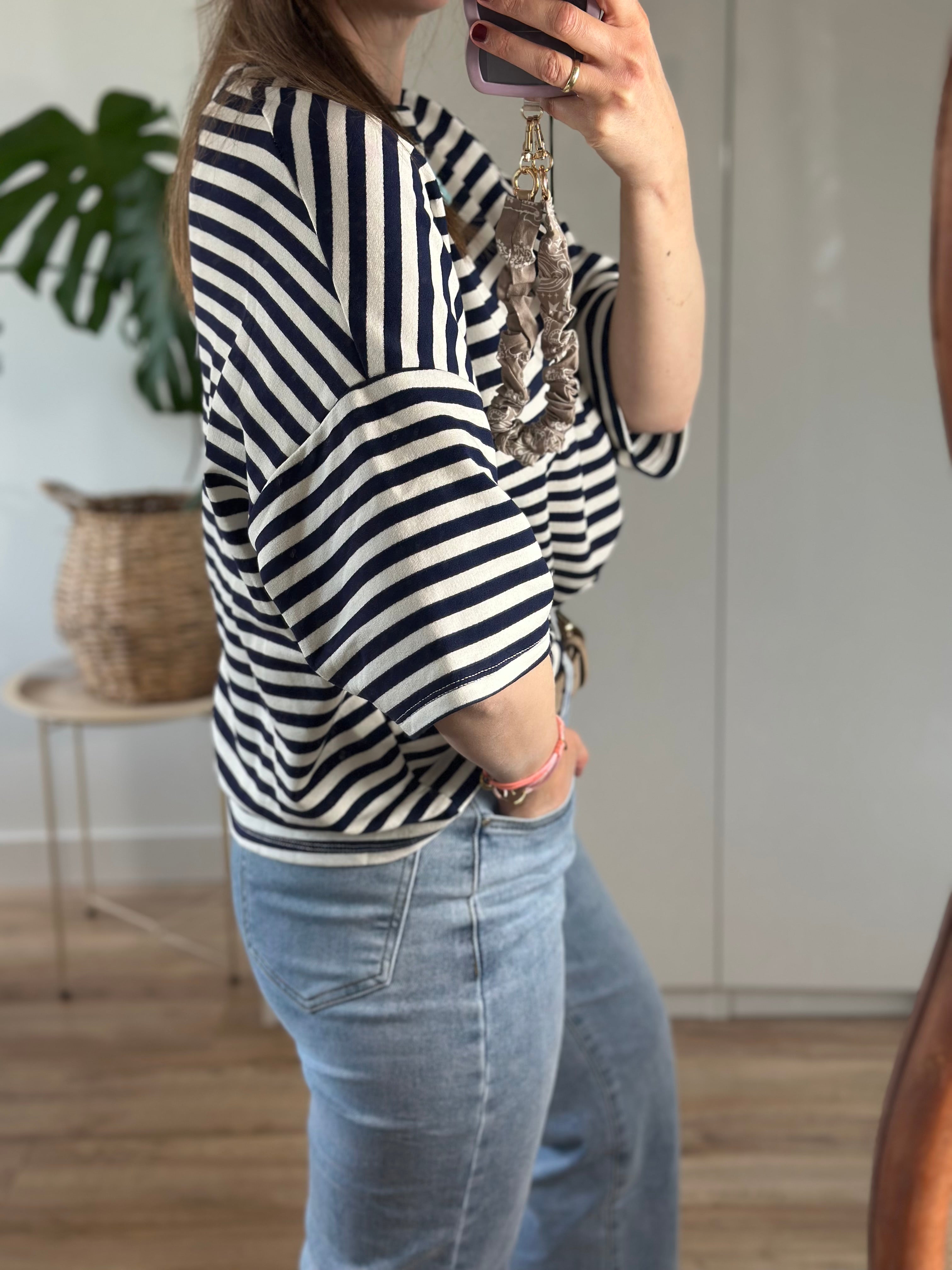 Blauw Wit Gestreept T-shirt | Top Floor