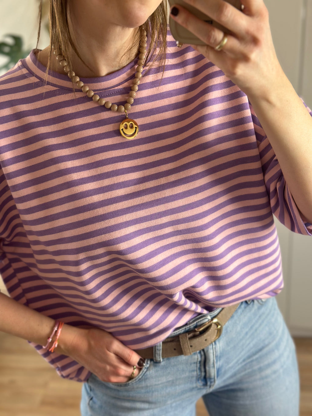 gestreept t-shirt lila roze maen conceptstore katoen