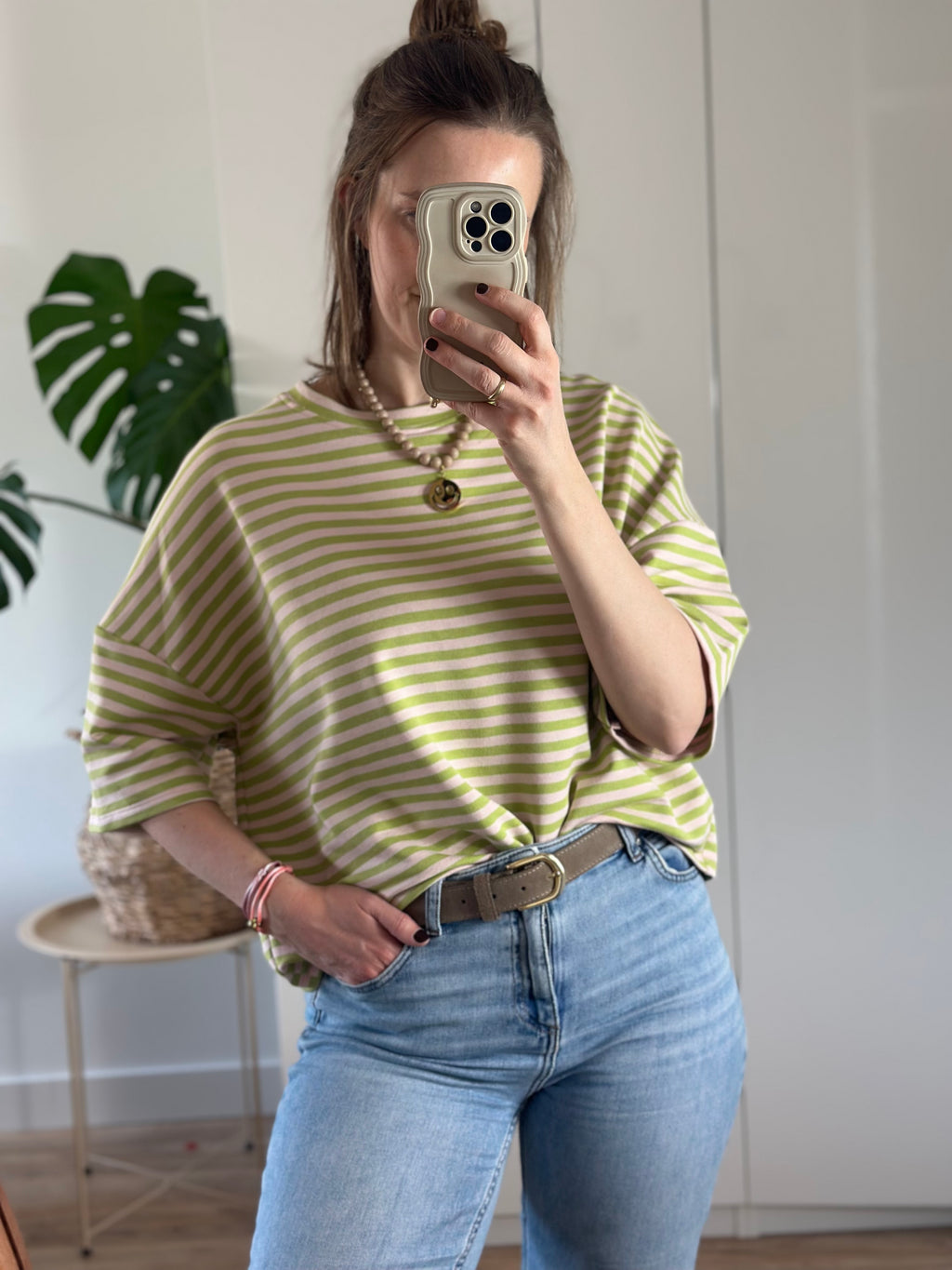 Lichtgroen Gestreept T-shirt | Top Floor