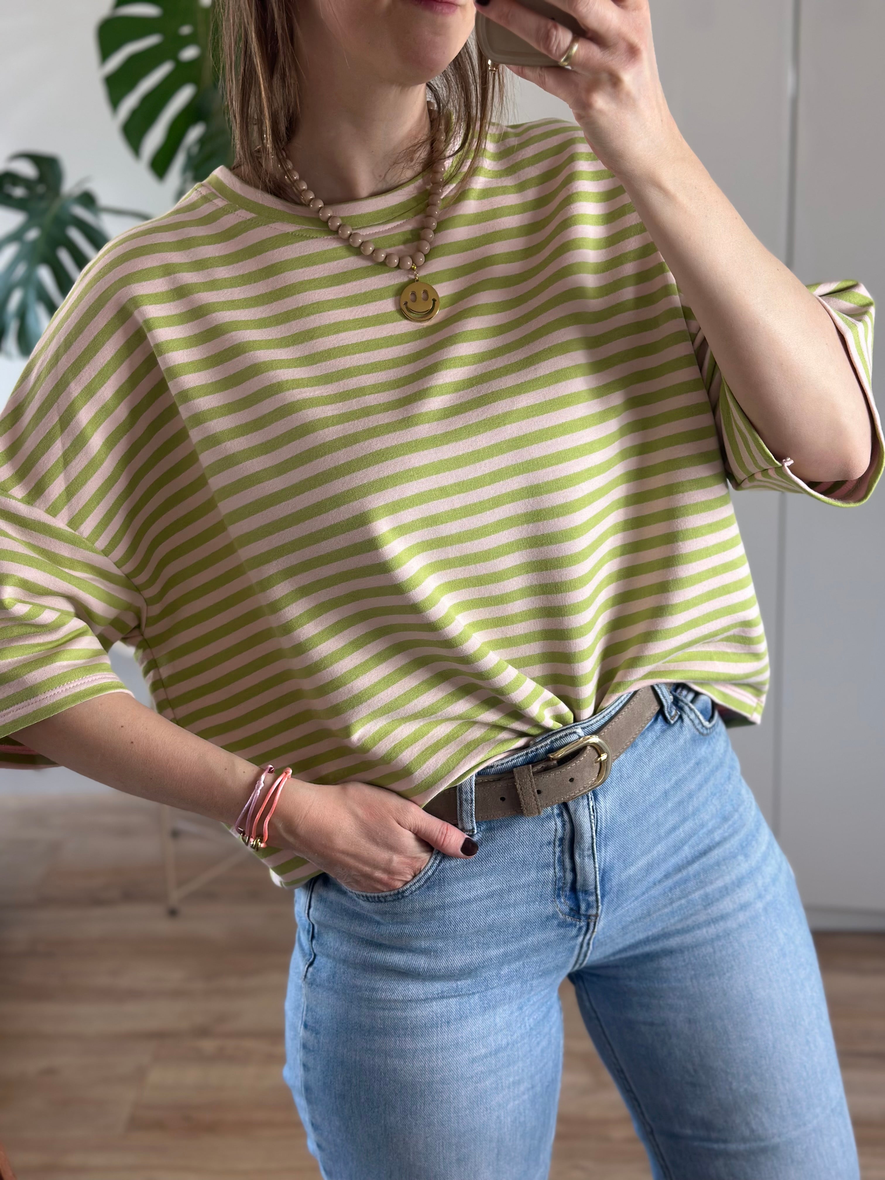 Lichtgroen Gestreept T-shirt | Top Floor