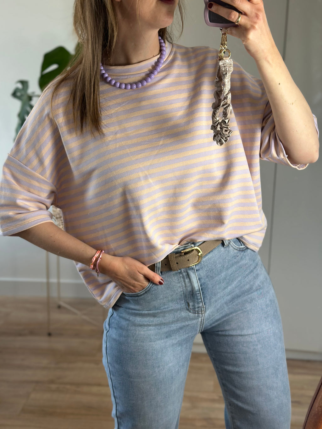 Lila Roze Gestreept T-shirt | Top Floor