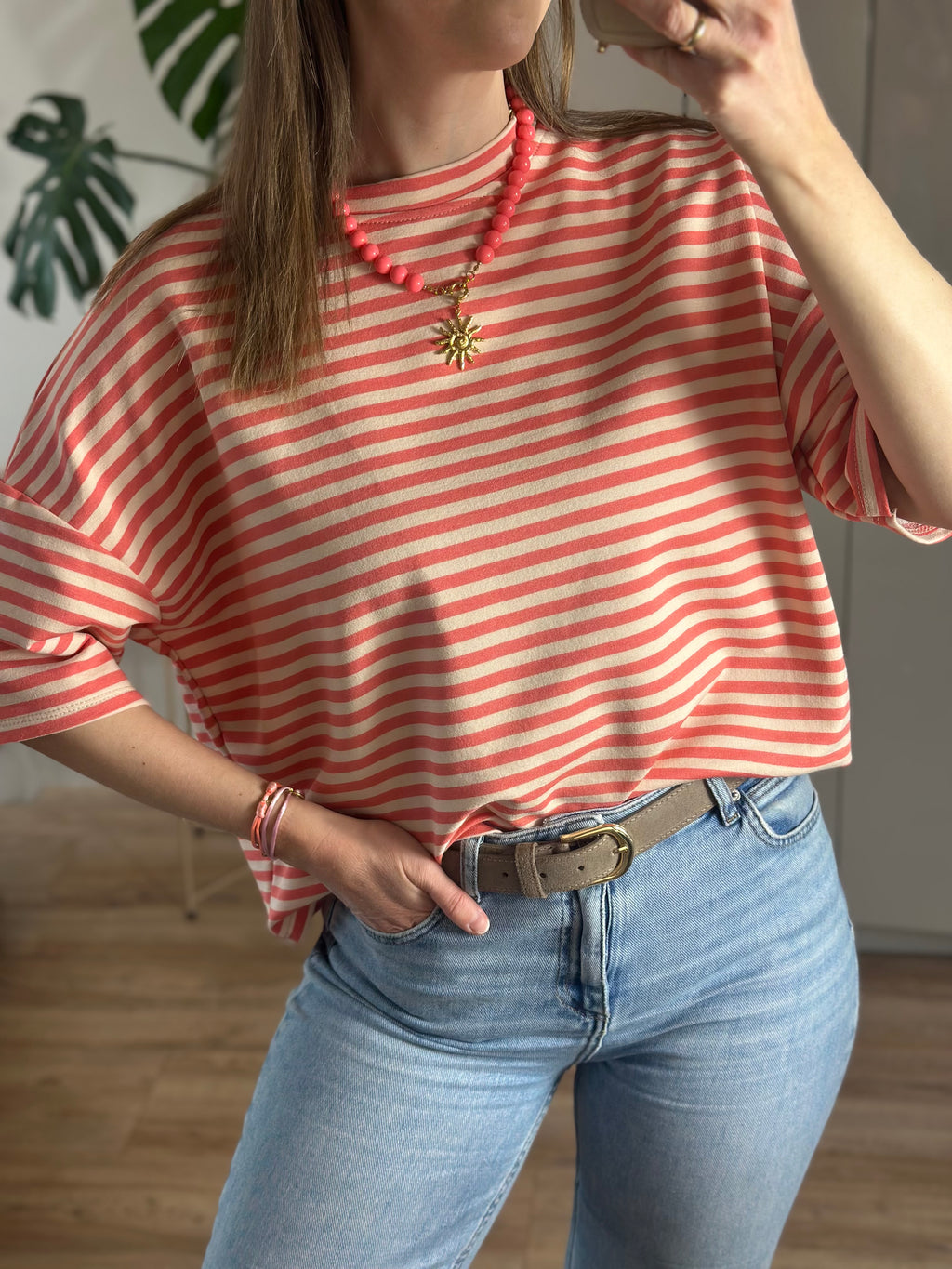 zalmroze gestreept t-shirt maen conceptstore