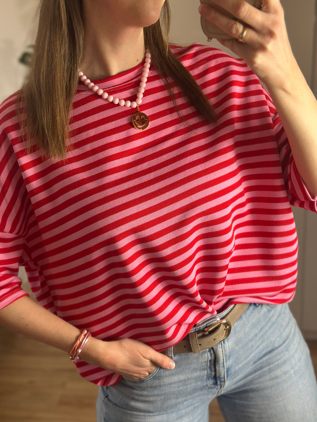 roze rood gestreept t-shirt maen conceptstore