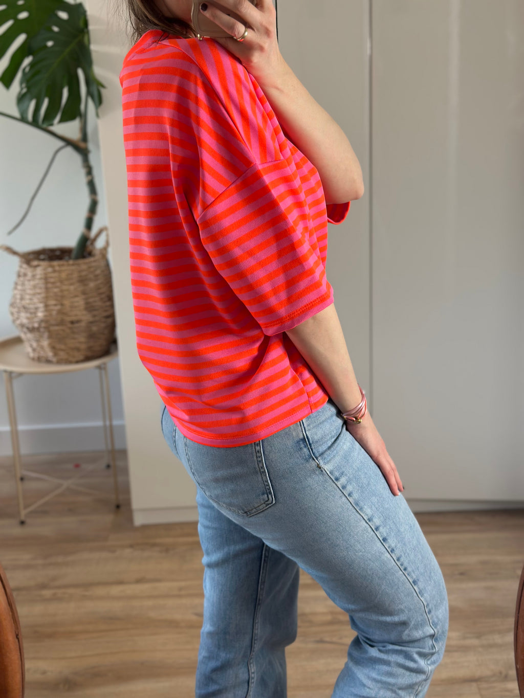 Roze Oranje Gestreept T-shirt | Top Floor