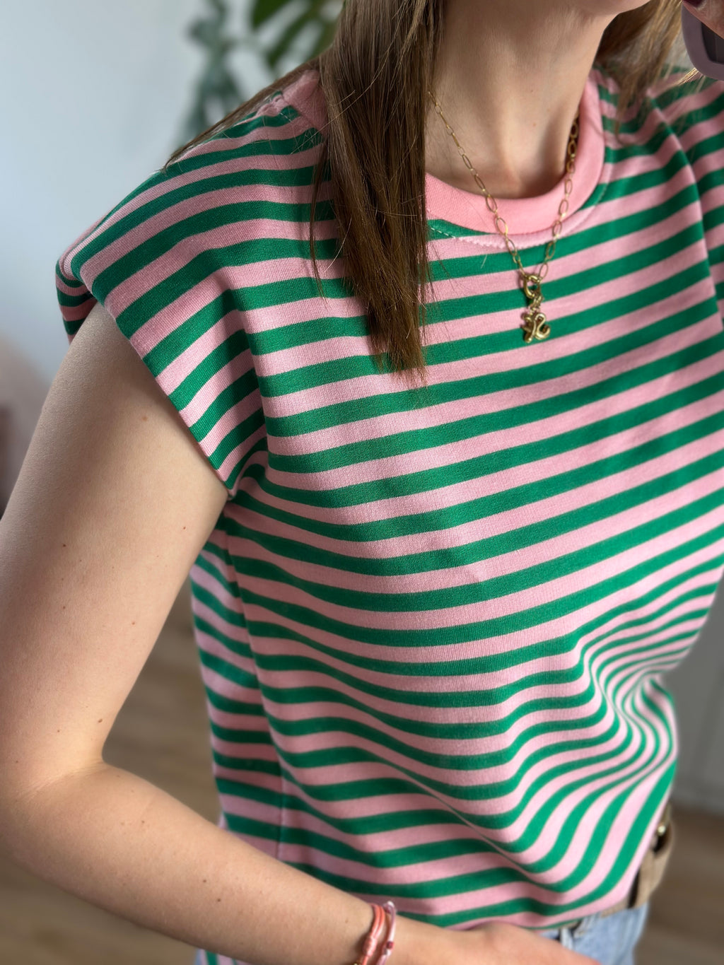 Groen Roze Gestreepte Top | Top Suus