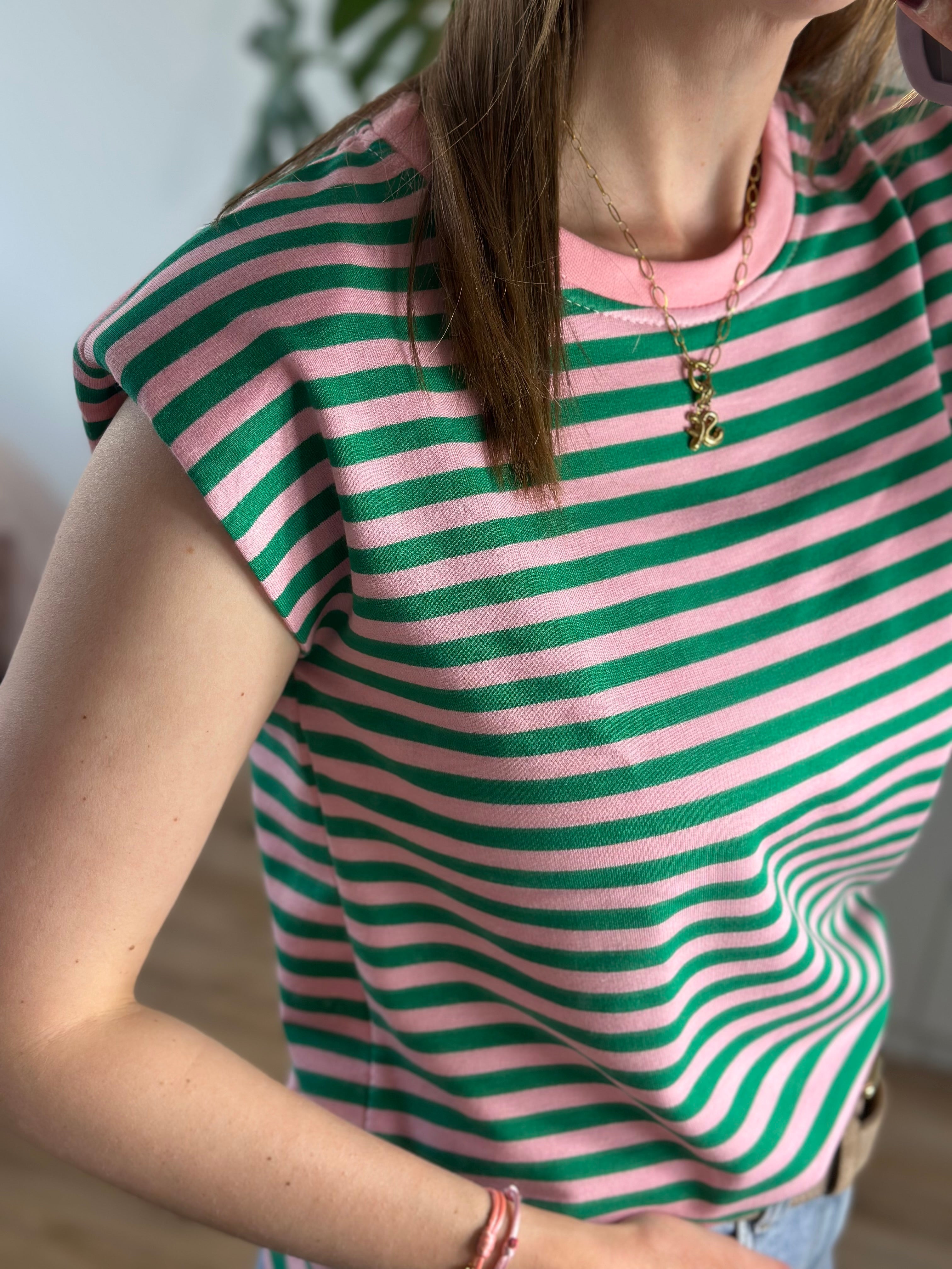 Groen Roze Gestreepte Top | Top Suus