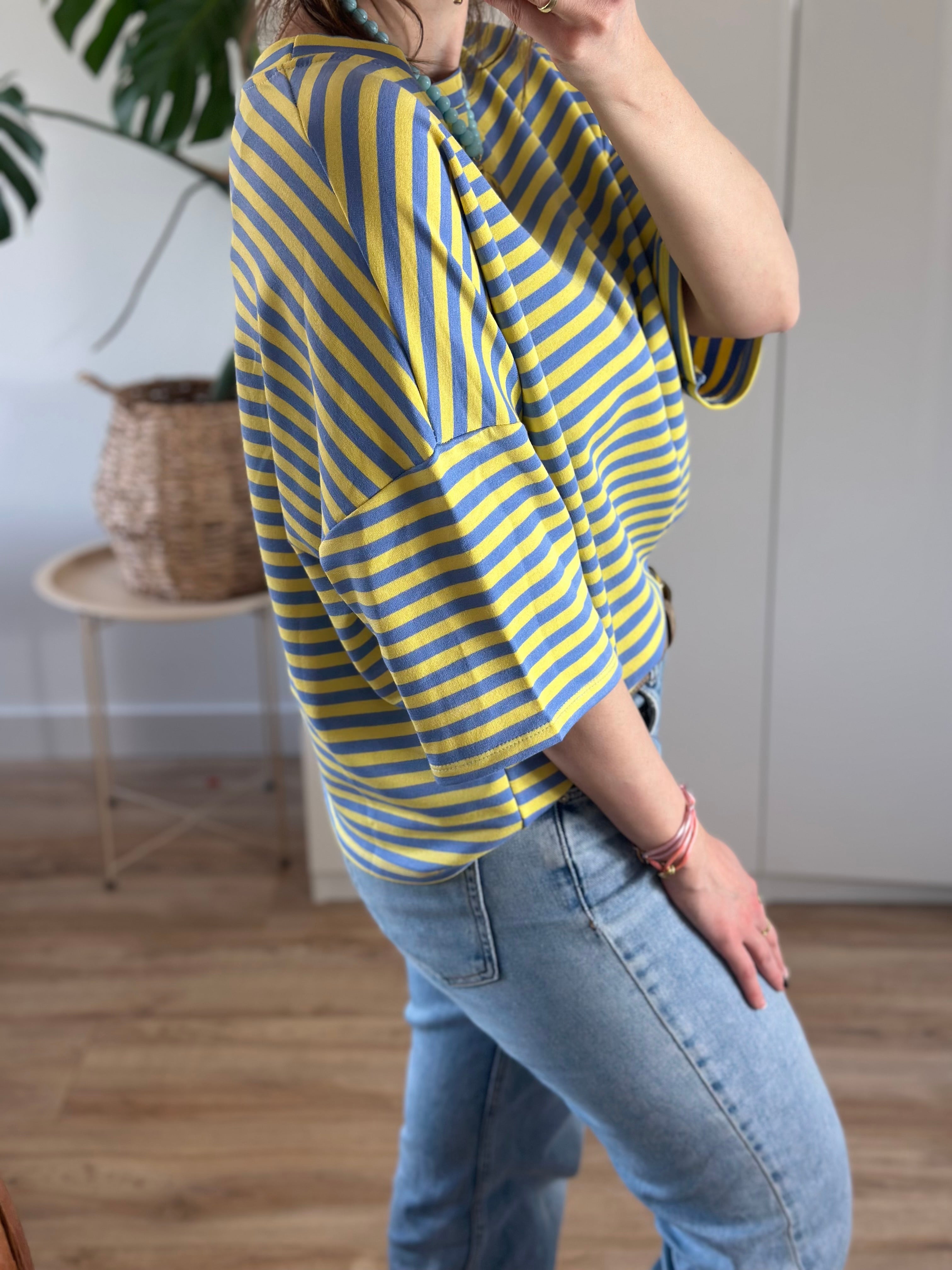 Blauw Geel Gestreept T-shirt | Top Floor