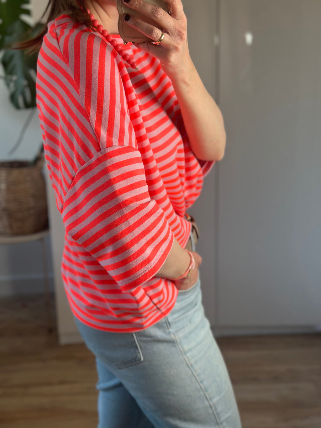 Fel Roze Gestreept T-shirt | Top Floor