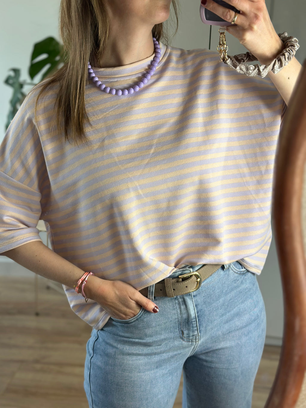Lila Roze Gestreept T-shirt | Top Floor