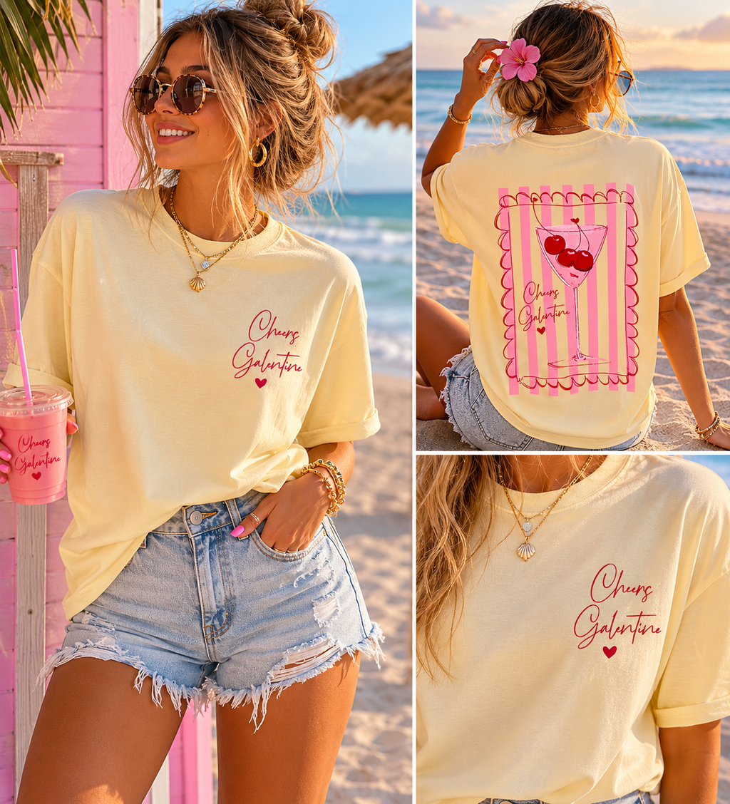 T-shirt 'Cheers Galentine' | Geel