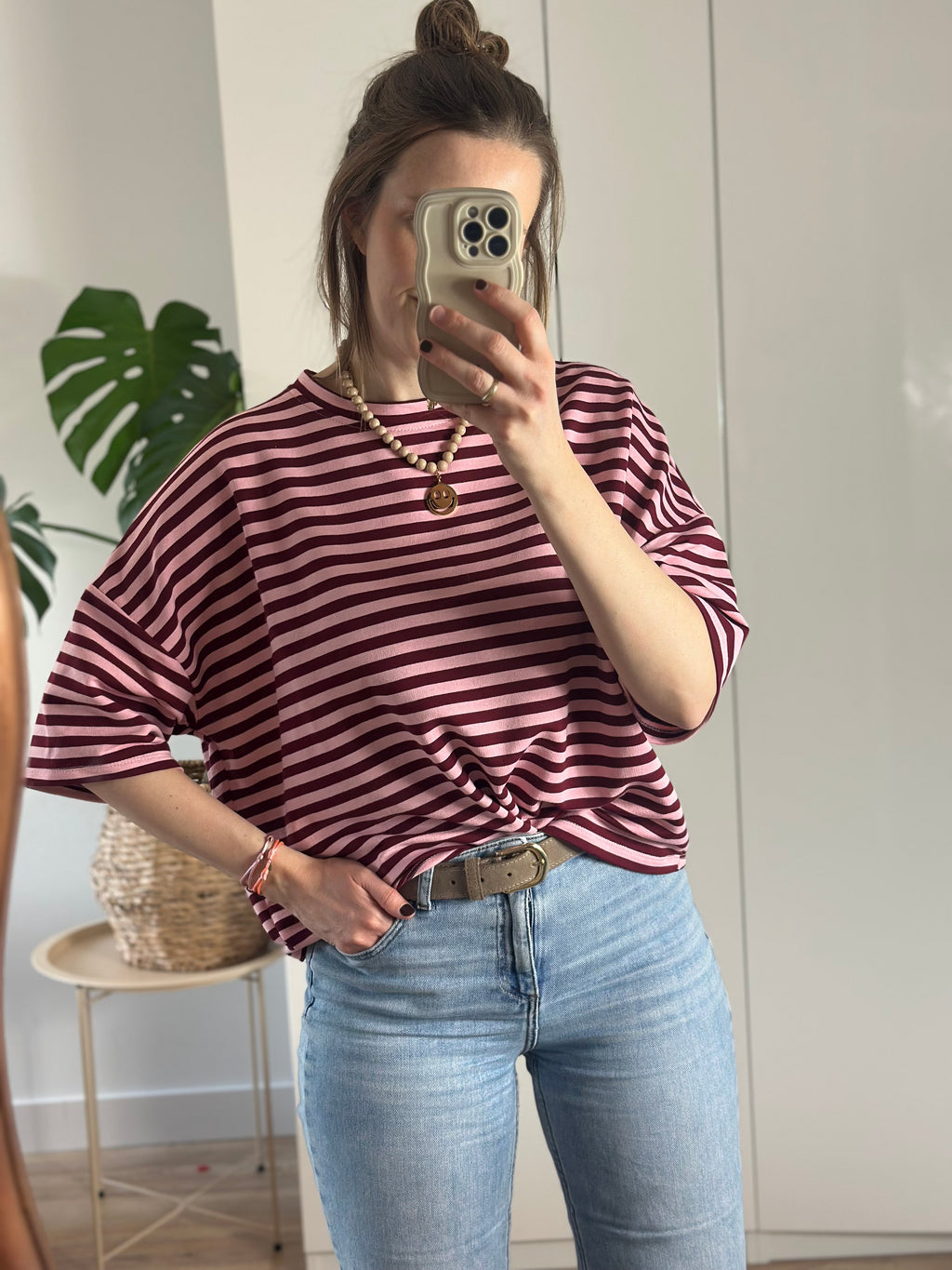 Bordeaux Roze Gestreept T-shirt | Top Floor