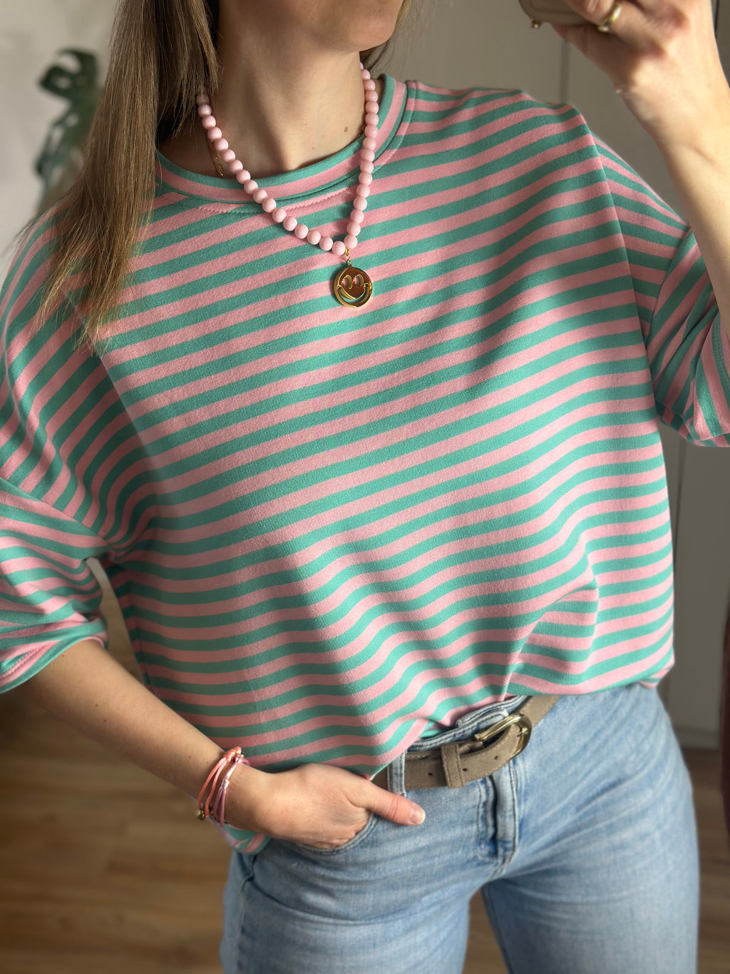 turquoise roze top maen conceptstore streep gestreept