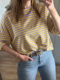 Lila Geel Gestreep T-shirt | Top Floor