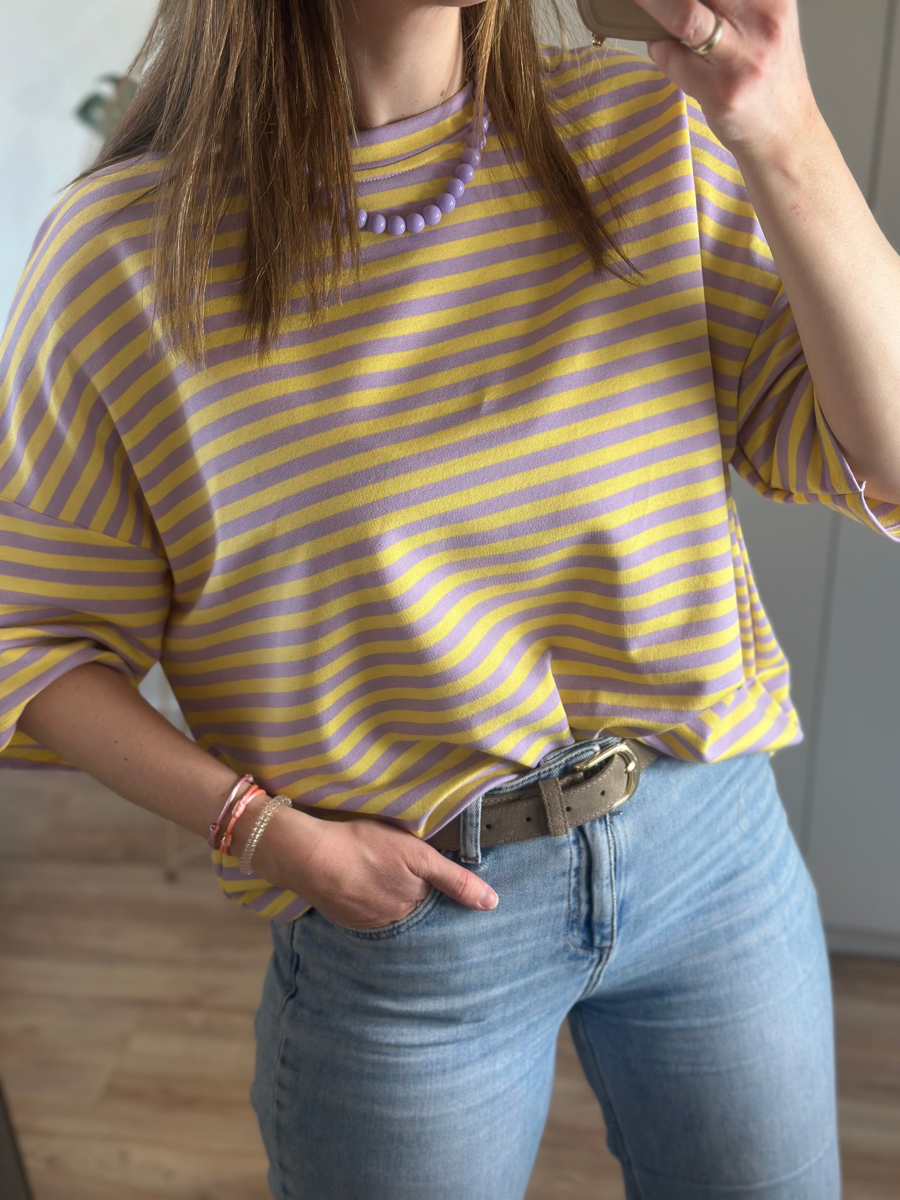 Lila Geel Gestreep T-shirt | Top Floor