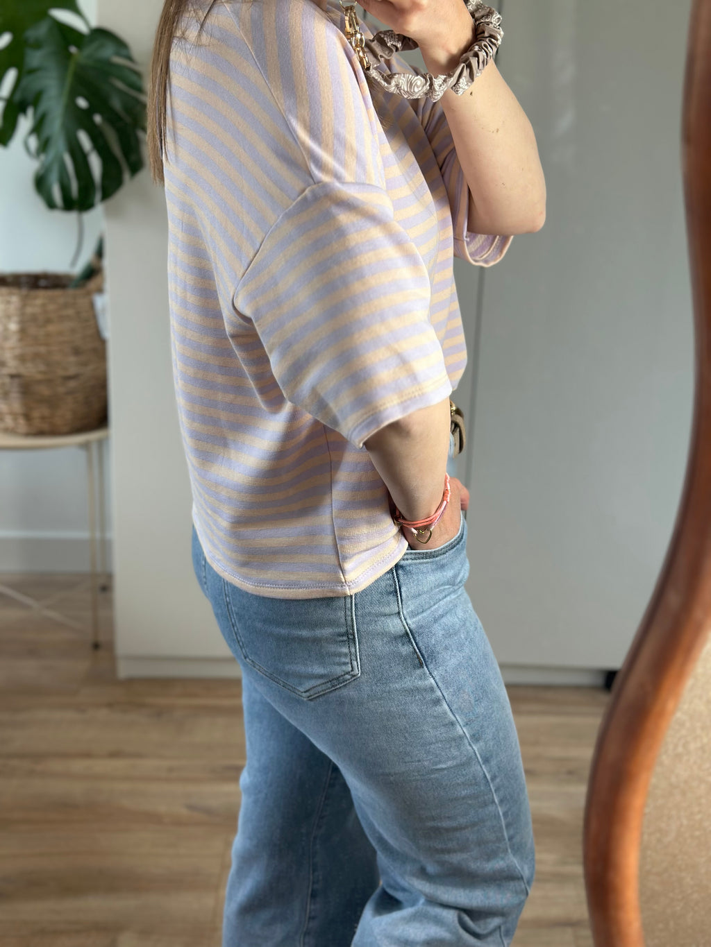 Lila Roze Gestreept T-shirt | Top Floor