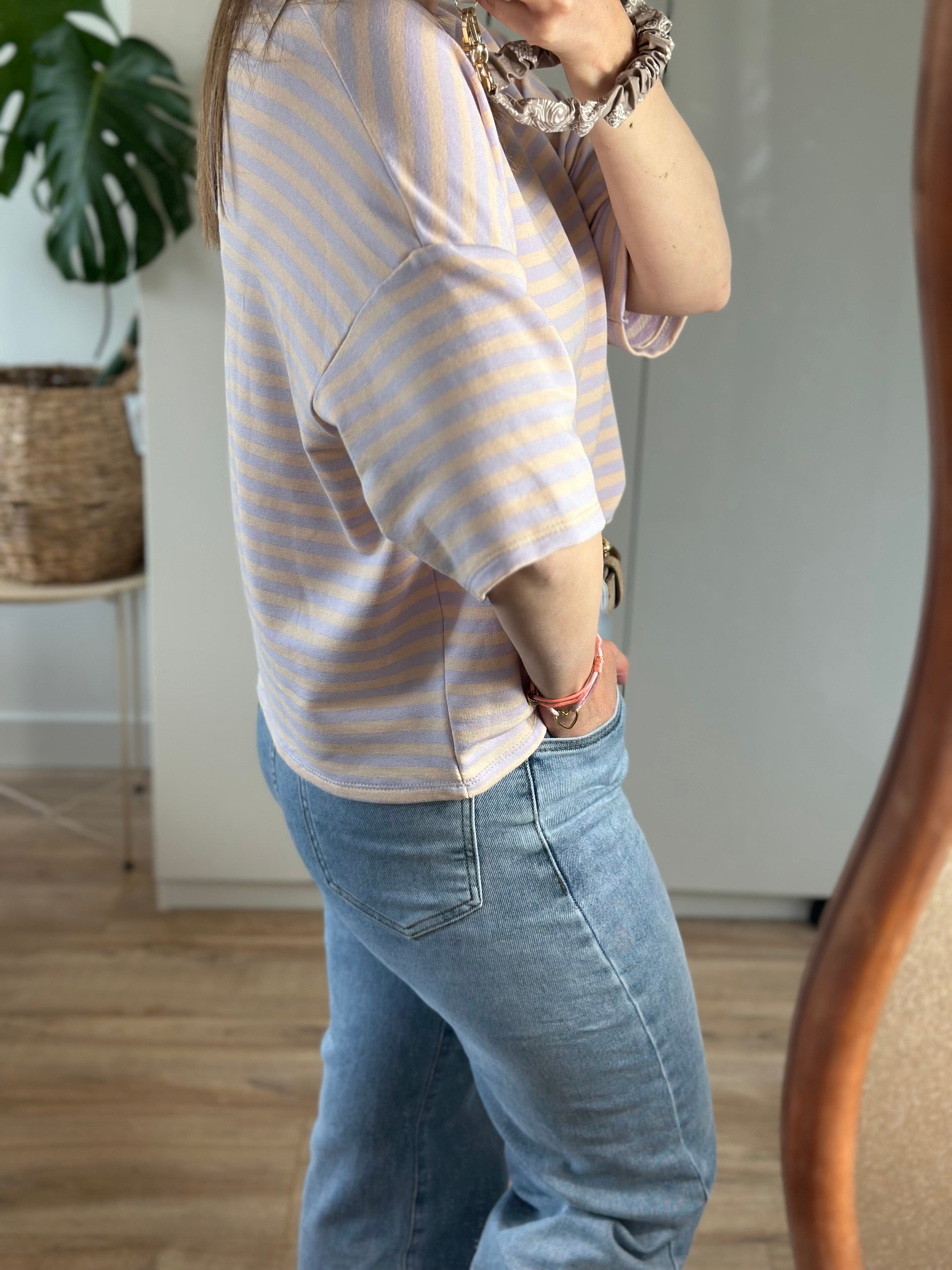 Lila Roze Gestreept T-shirt | Top Floor