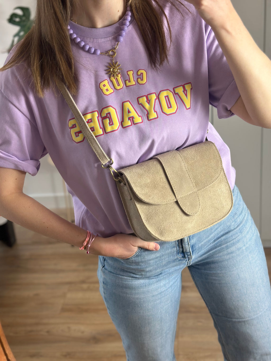 tas beige suede