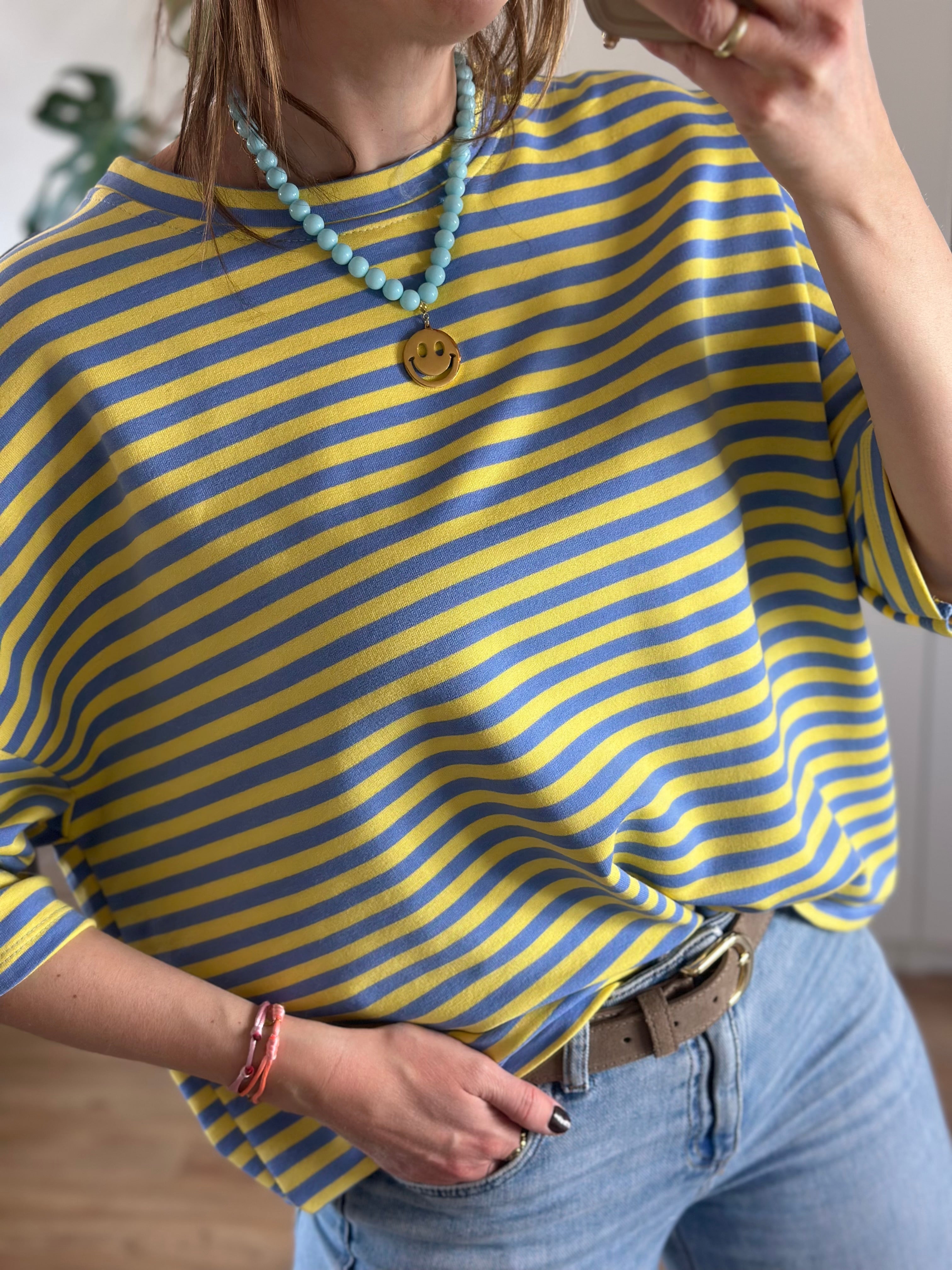 Blauw Geel Gestreept T-shirt | Top Floor
