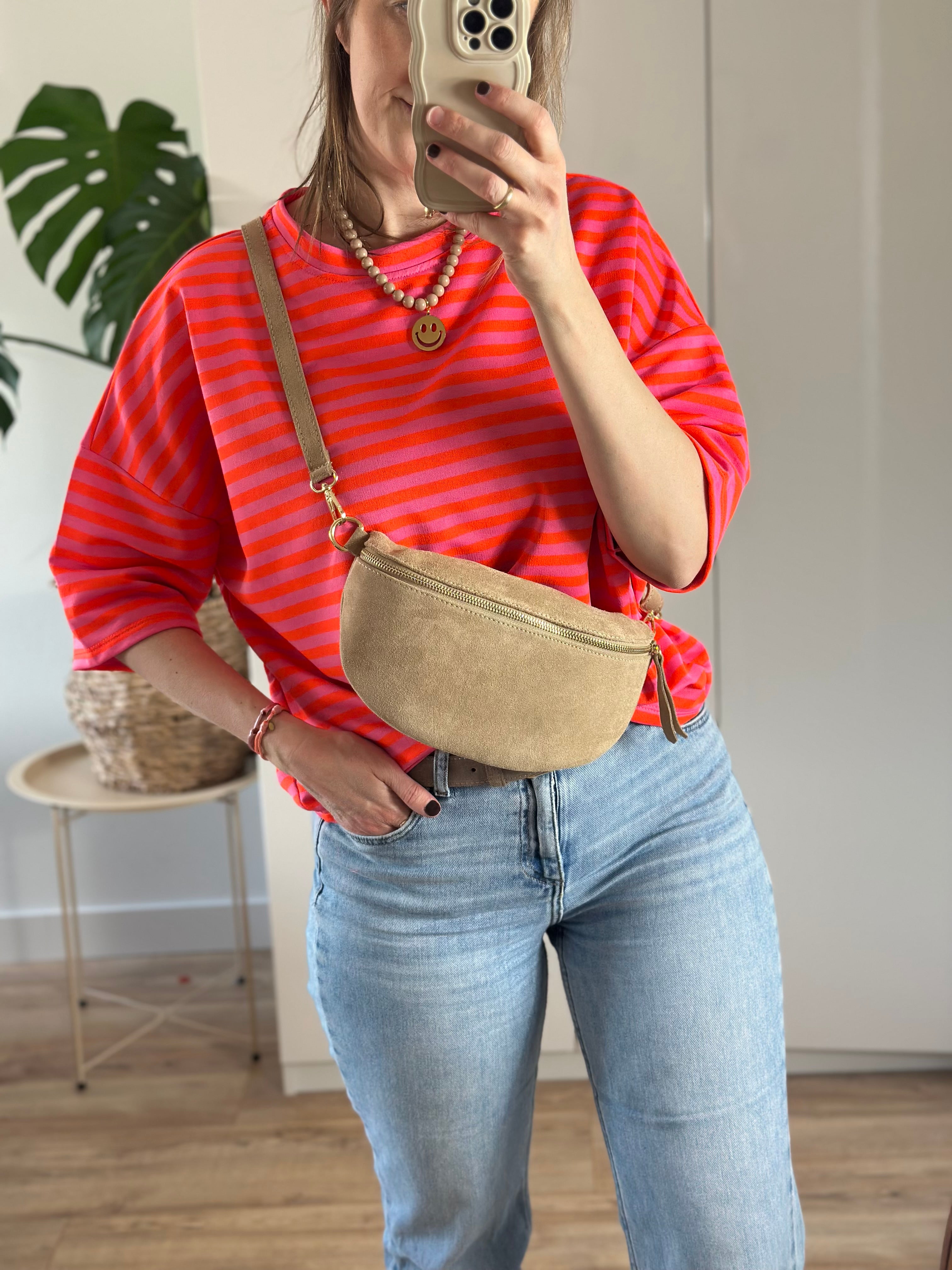 Roze Oranje Gestreept T-shirt | Top Floor