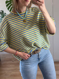 Blauw Geel Gestreept T-shirt | Top Floor