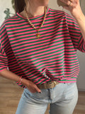 Roze Groen Gestreept T-shirt | Top Floor