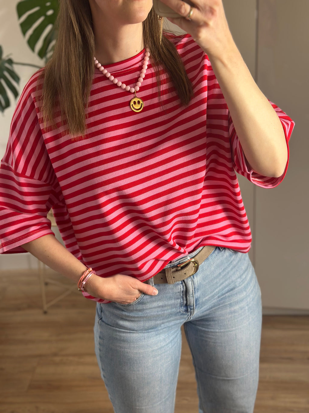 gestreept t-shirt rood roze maen conceptstore