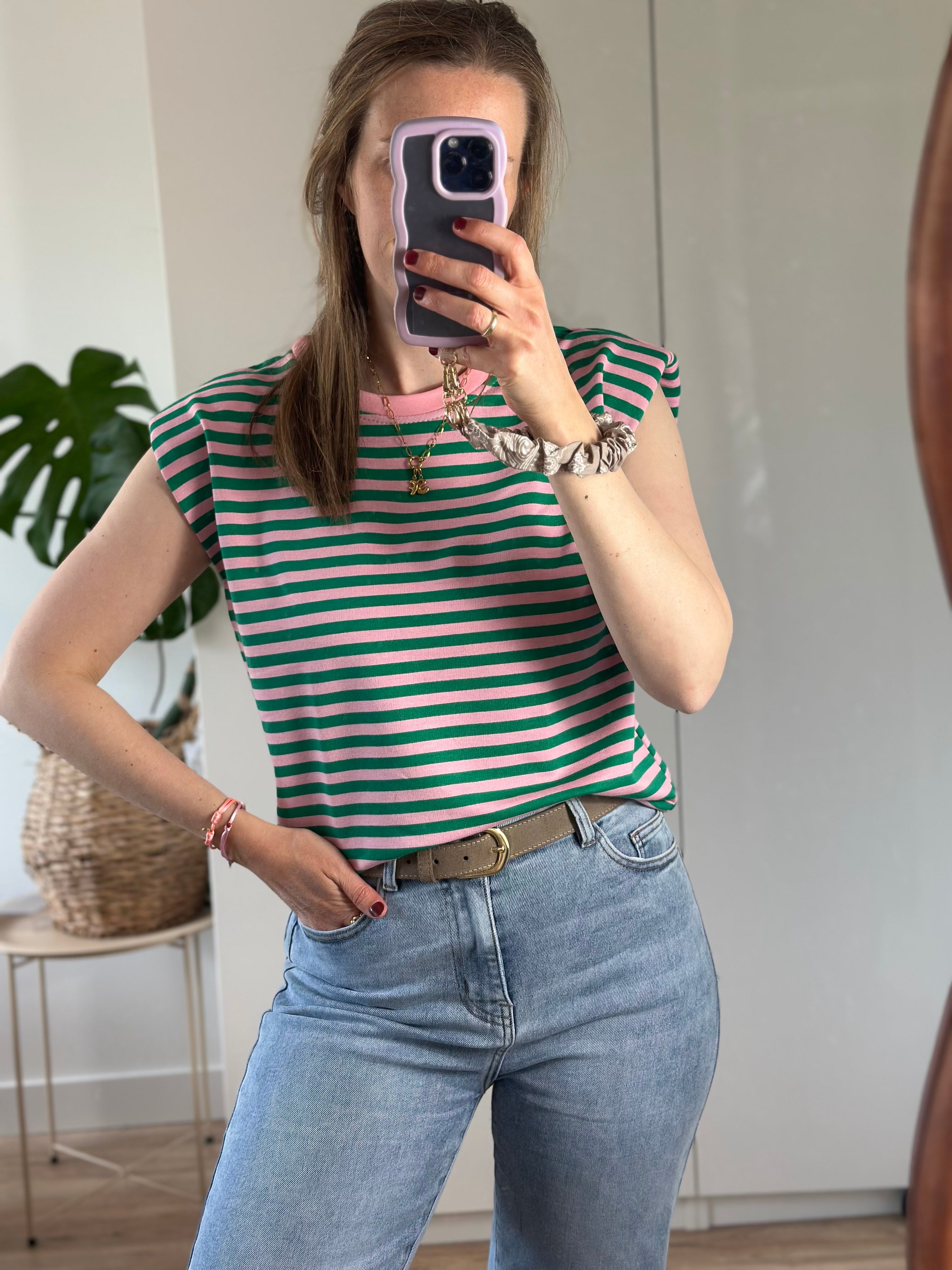 Groen Roze Gestreepte Top | Top Suus