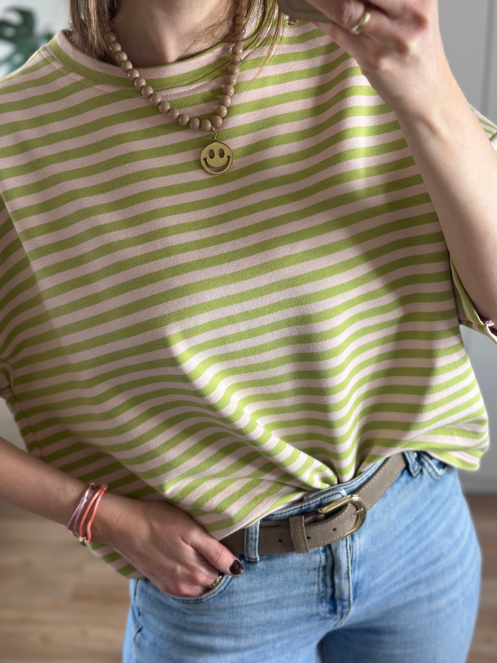 Lichtgroen Gestreept T-shirt | Top Floor