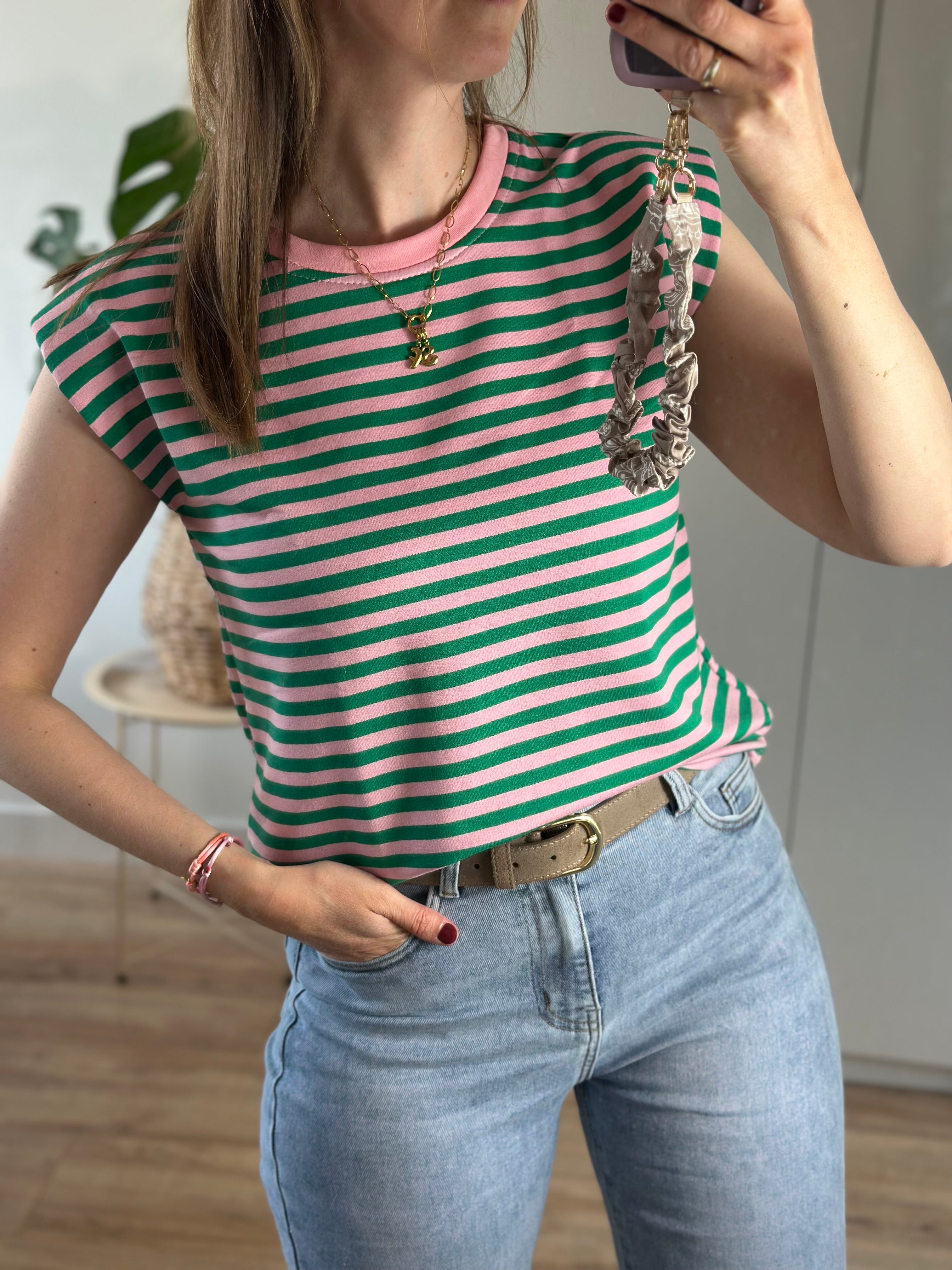 Groen Roze Gestreepte Top | Top Suus