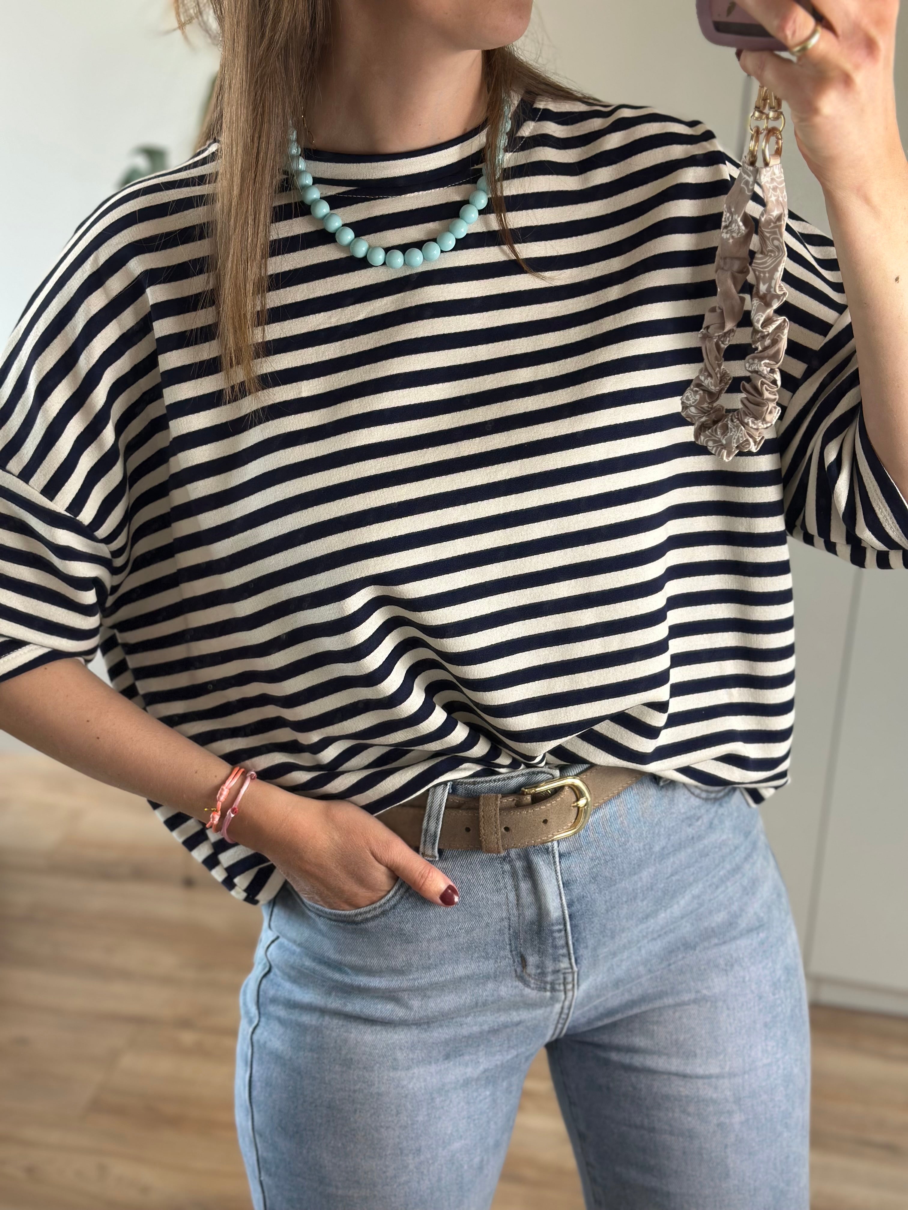 Blauw Wit Gestreept T-shirt | Top Floor