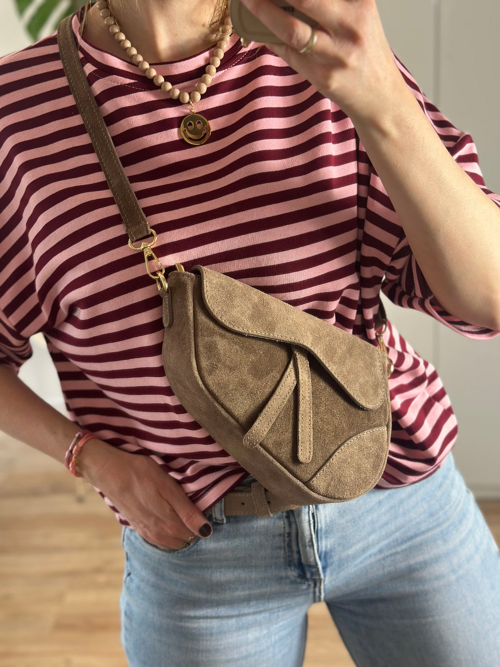 katoenen shirt top bordeaux roze gestreept maen conceptstore