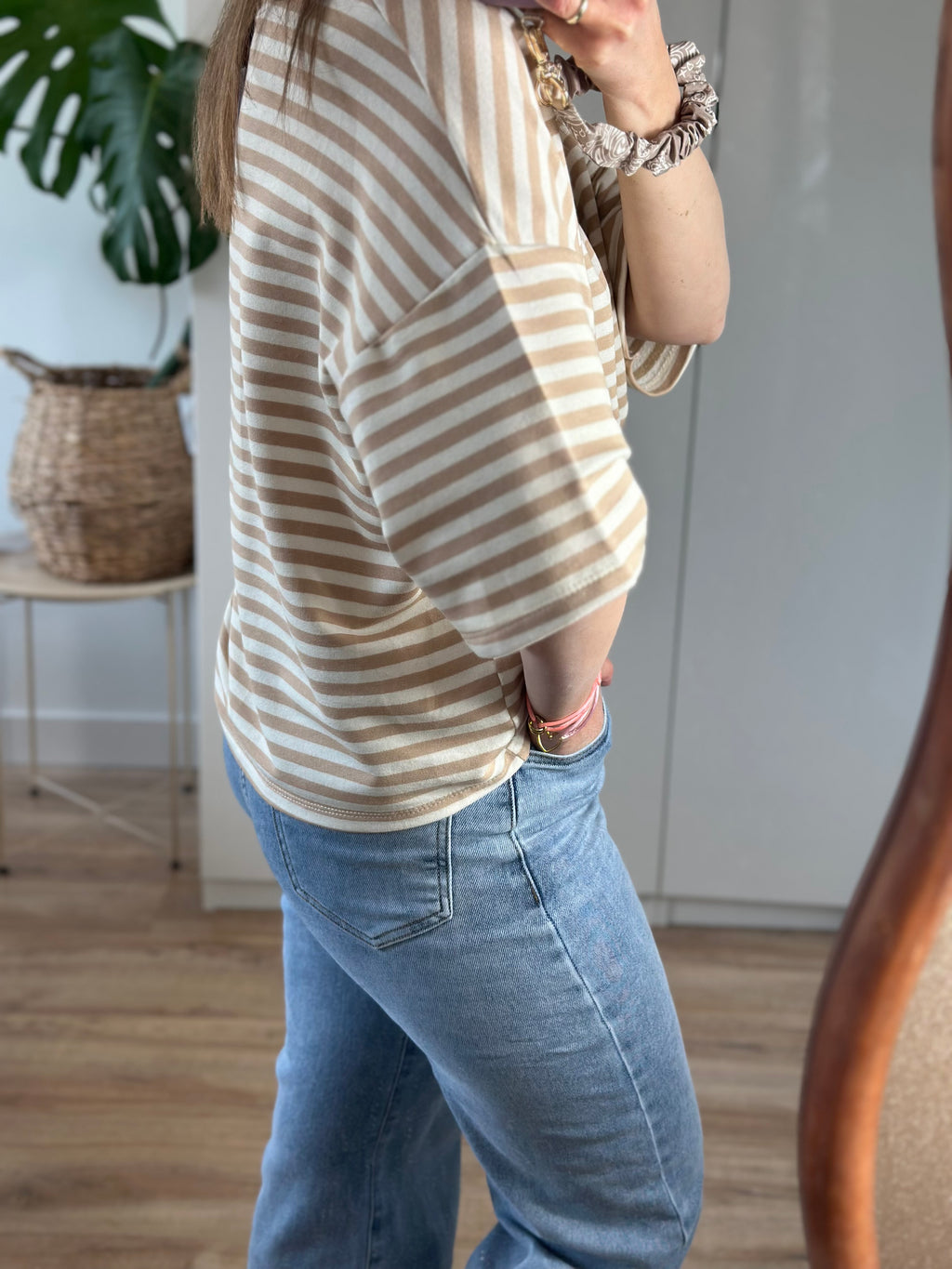Beige Wit Gestreept T-shirt | Top Floor