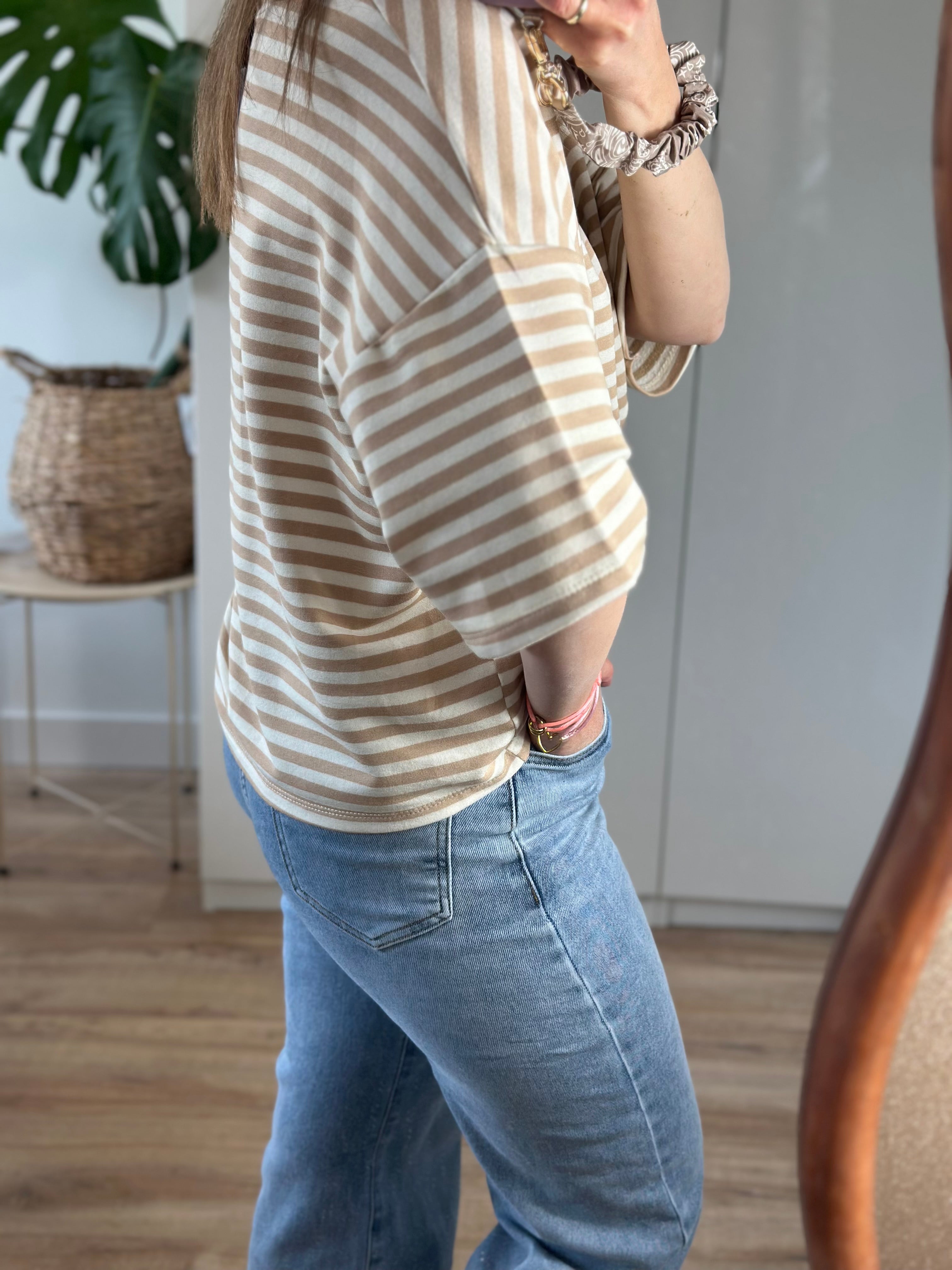 Beige Wit Gestreept T-shirt | Top Floor