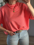 Fel Roze Gestreept T-shirt | Top Floor