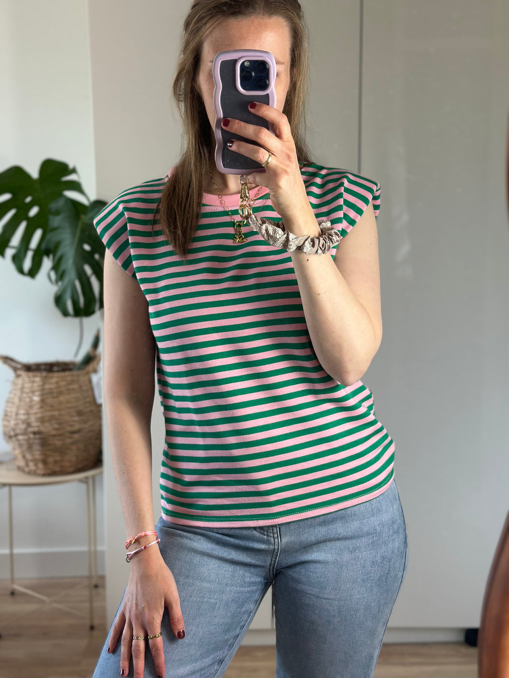Groen Roze Gestreepte Top | Top Suus
