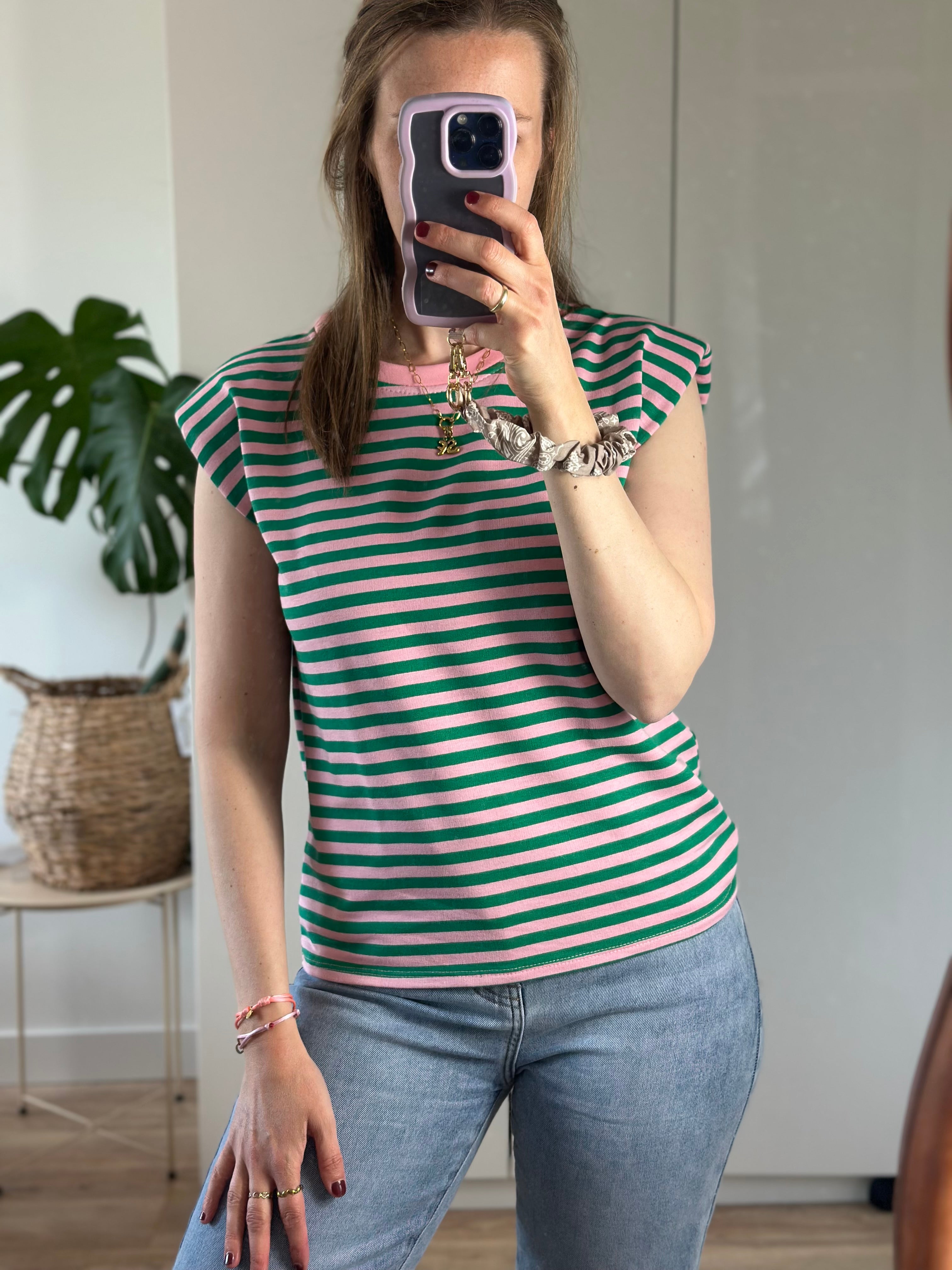 Groen Roze Gestreepte Top | Top Suus