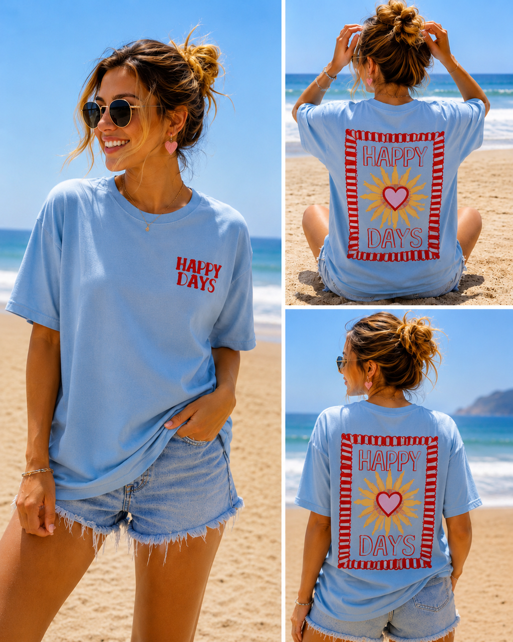 T-shirt 'Happy Days' | Blauw
