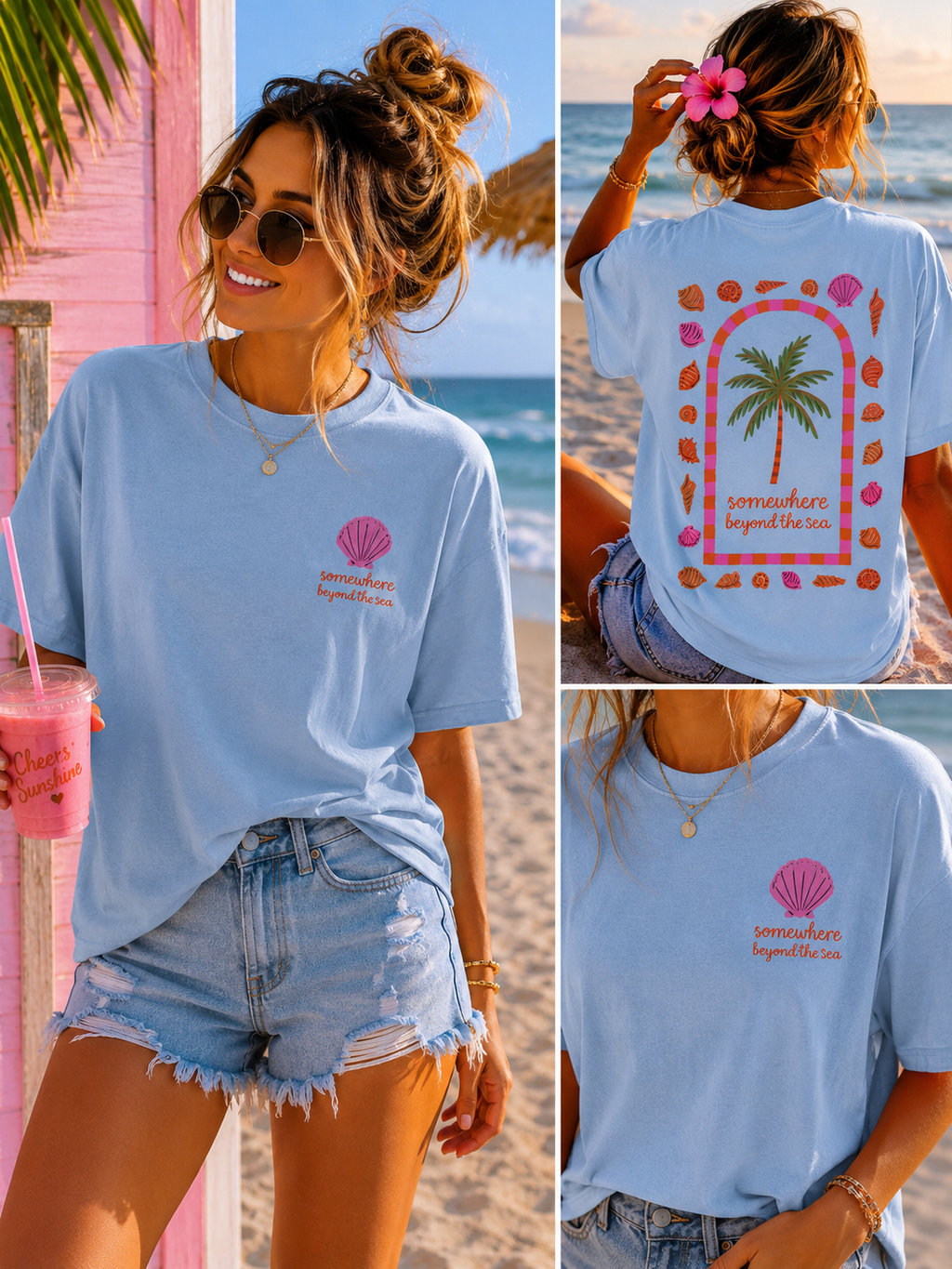 T-shirt ‘Somewhere beyond the sea’ | Blauw