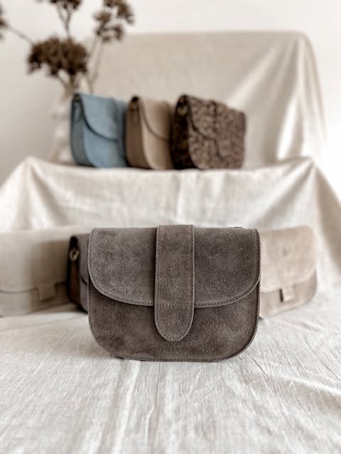taupe suede dames tas